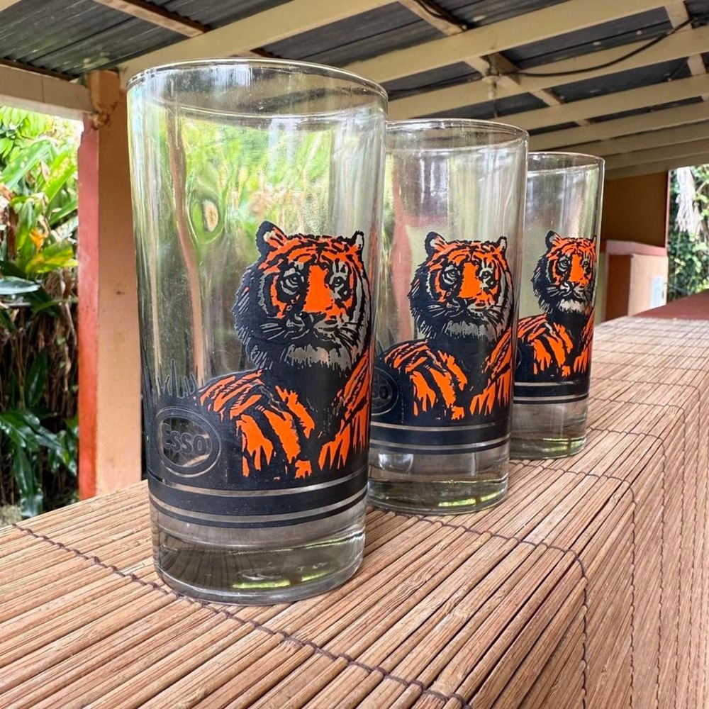 3pc Vintage Esso Tiger Power Promotional Drinking Glasses Tumblers